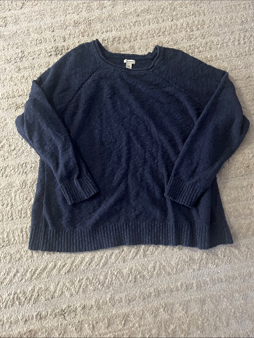 LL Bean Navy Textured 100% Cotton Crewneck Sweater 1X